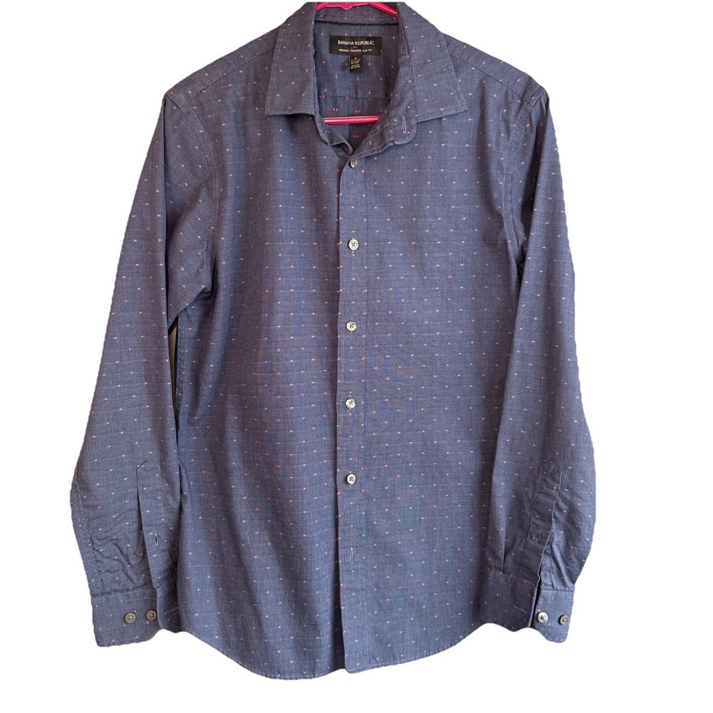 Banana Republic Navy Pink Tailored Slim Fit Size Small 14x32 Long Sleeve